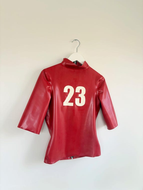 Latex High Neck, Crop Sleeved T-shirt, Top. With Personalised Lettering. Custom Made