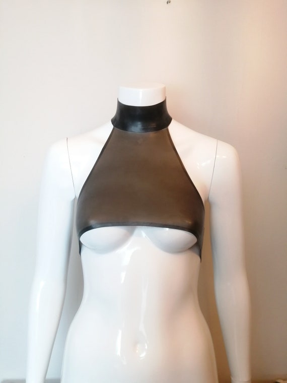 Latex Under-boob Halter Neck Top with Popper fastening High Neck, (Custom Measurements Required)