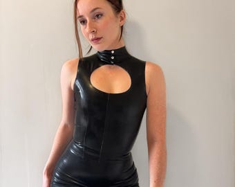 Latex Hole Front Top with Popper Neck. High Neck Tank Style Top. Custom Made