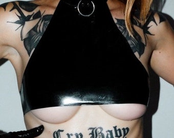 Latex O-ring Collar, Under-boob Halter Neck Top with Popper fastening High Neck, (Custom Measurements Required)