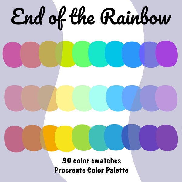 End of the Rainbow: Procreate Rainbow Color Palette | 30 Color Swatches | Neon Rainbow Palette | Pastel Rainbow Palette | Rainbow Palette