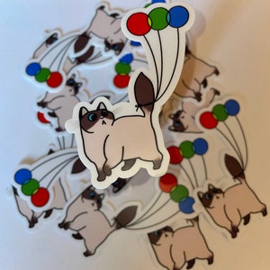 Cat with Balloons Sticker | Balloon Animal Sticker | Cat Sticker | Cute Cat Sticker | Siamese Cat Sticker