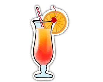 Tropical Cocktail Drink Sticker |  Tequila Sunrise Summer Drink Sticker