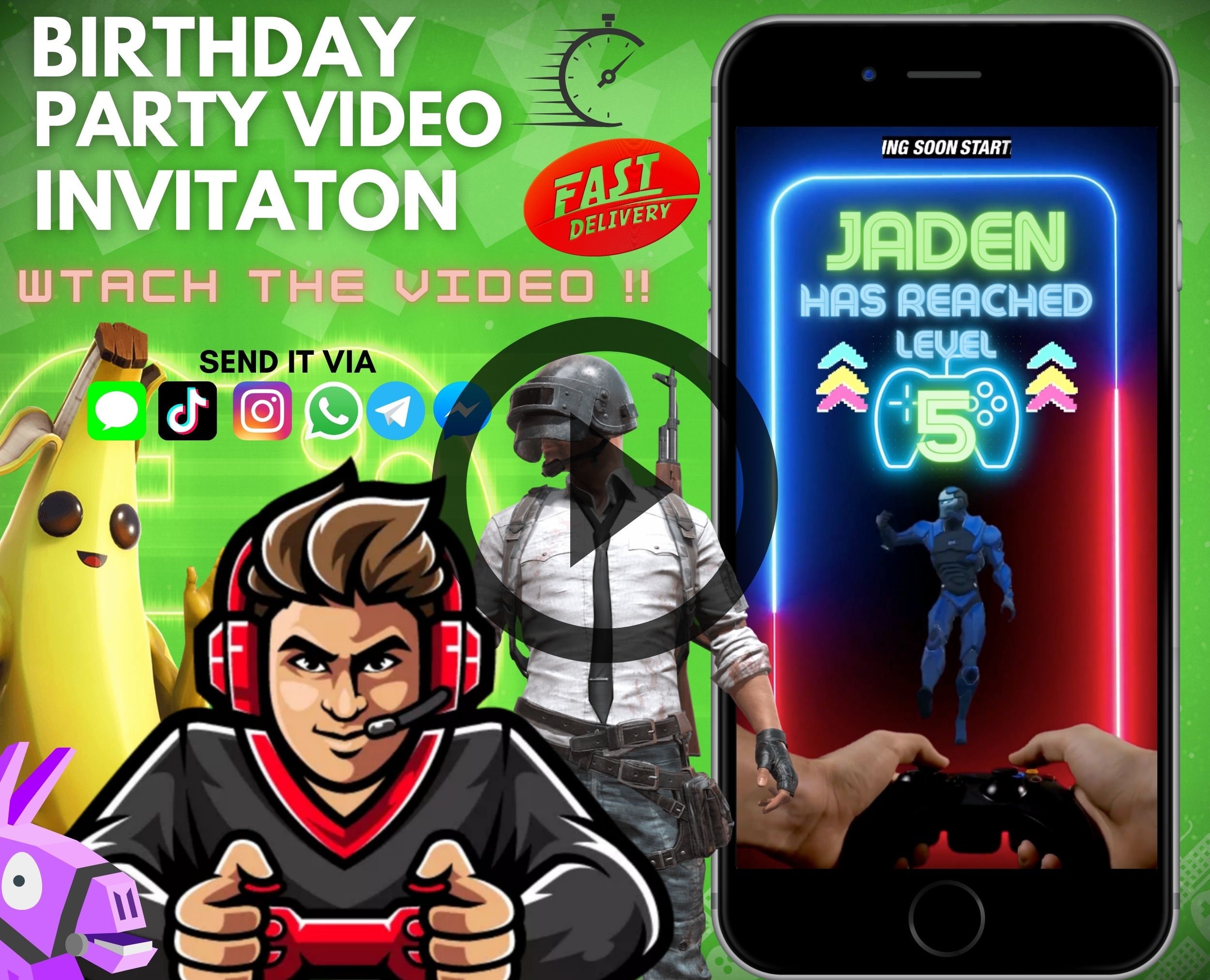 Gamer Invitation, Video Game Birthday Invitation, Gaming Party