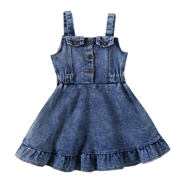 Denim dress baby girl | toddler denim dress | ruched denim dress | denim ruffle summer dress