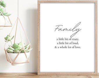 Familia, un poco de locura, un poco de ruido y mucho amor, decoración de pared familiar, decoración linda del hogar, descarga digital