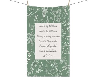 Paño de cocina con himno "Grande es tu fidelidad", decoración cristiana para la cocina, regalo religioso, himnos bíblicos, toalla inspiradora, regalo de inauguración de la casa