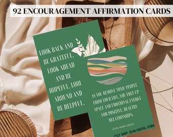 92 Powerful Encouragement Affirmation card deck, boho printables, cards for law of attraction, manifesting kit, mindfulness, digital