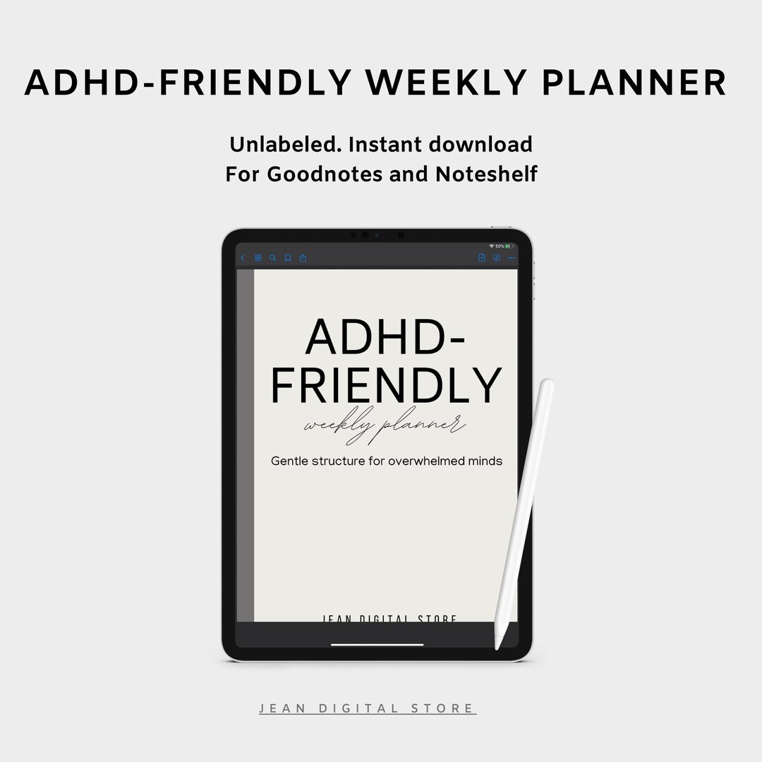 ADHD Friendly Weekly Digital Planner, Undated Goodnotes iPad Planner ...
