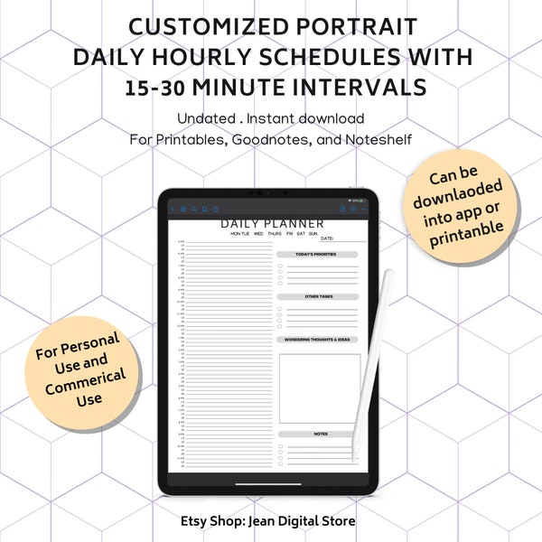 Daily 15-30 Minute Interval Planner - Printable Schedule for Efficient Time Management - Productivity and Focus Organizer