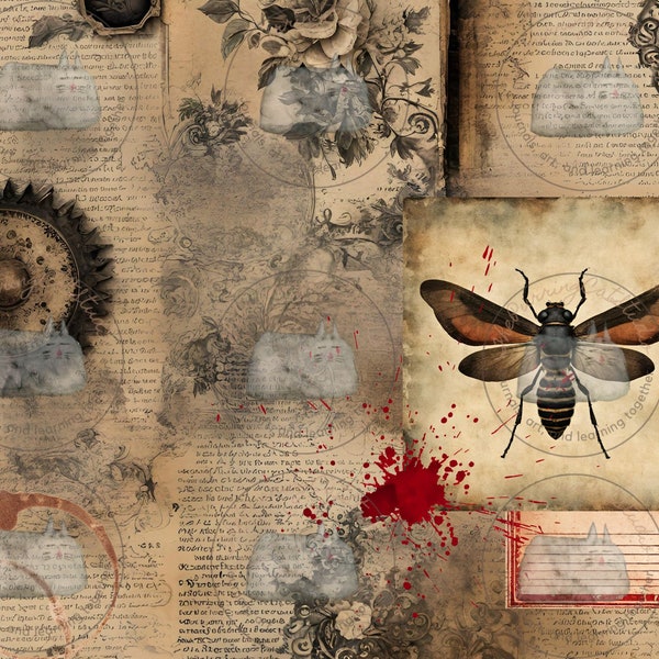 Grungy vintage entomology (digital paper set)