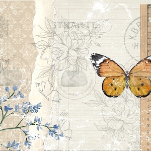 Set di carta vintage a forma di farfalla (set di carta digitale)
