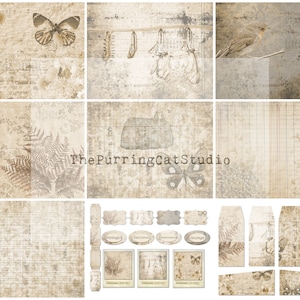 Conjunto de papeles digitales de naturaleza en sepia (para diarios basura y diarios artísticos)