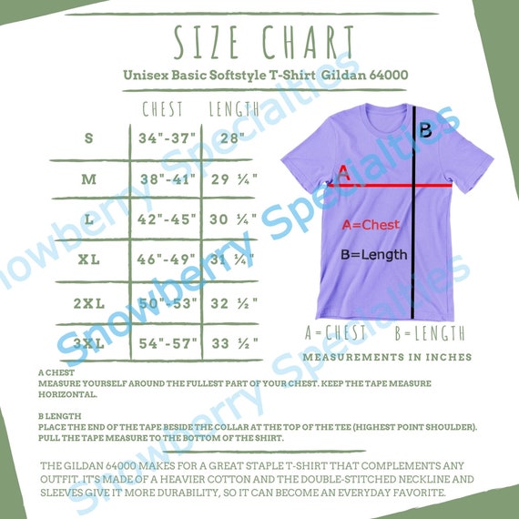 Sizing Chart tshirt sizing chart Sizing Chart Gildan 6400 | Etsy