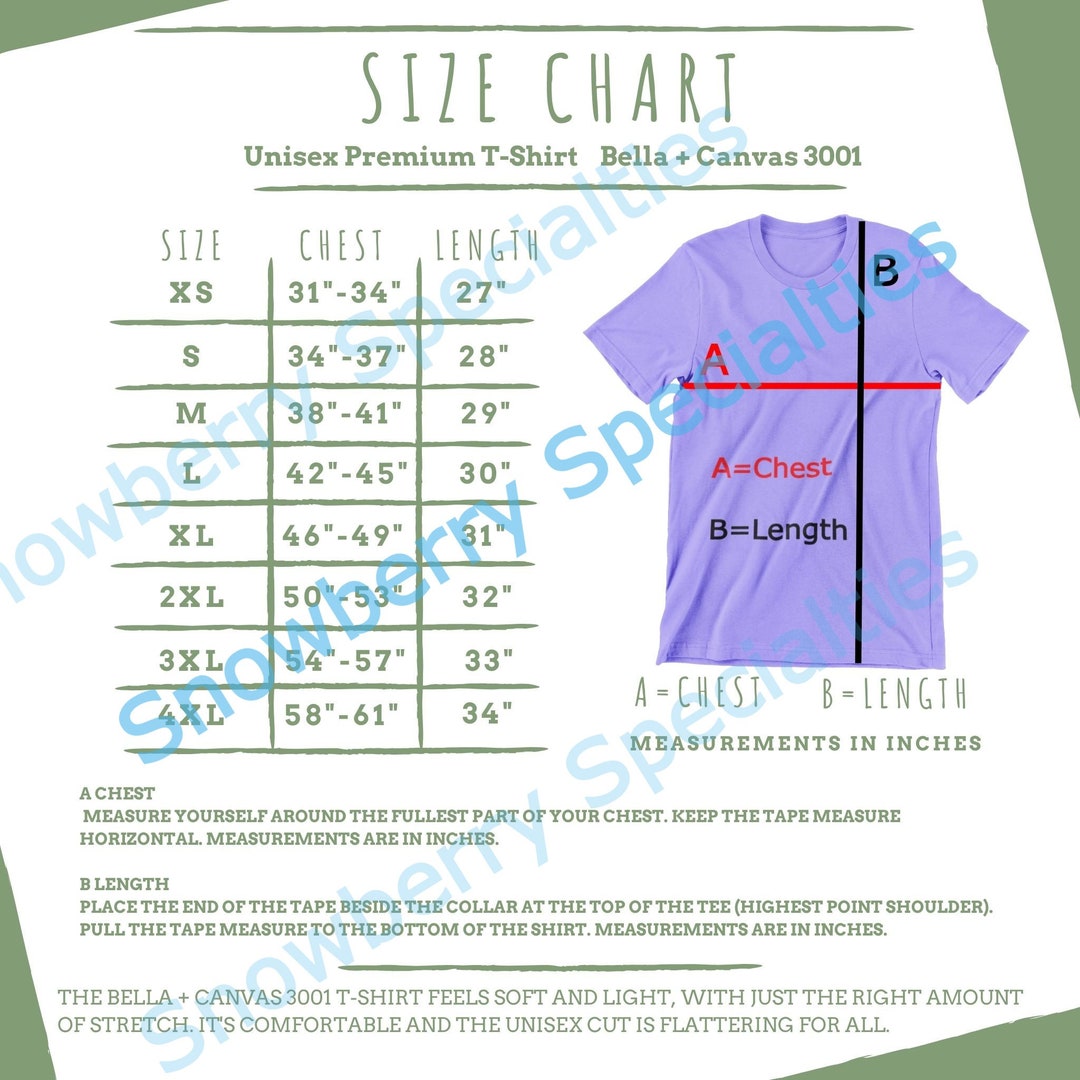 Sizing Chart Tshirt Sizing Chart Sizing Chart Bella Canvas - Etsy