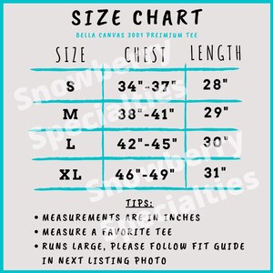 Sizing Chart Bella Canvas 3001, TShirt Fit Guide, Flat Lay Mock up Size Chart