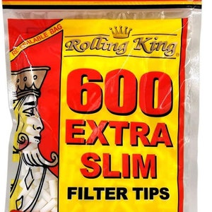 1200 (2 X 600) Rolling King Extra Slim Cigarette Filter Tips Resealable Bag