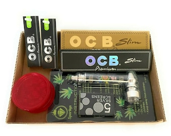 OCB Smokers Kit - Pipe - Mini Grinder -  Papers - Rolling Tips - Gift Set