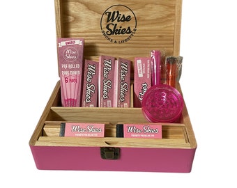 Wise Skies Pink Box Set - Papers - Tips - Tubes - Cones - Grinder - Gift Set