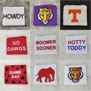 Beaded Game day coin bags/Boomer sooner coin bag/beaded bags/Aggies beaded bags/Tiger face beaded bag/Tennessee bags