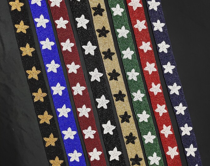 Beaded Guitar Strap Beaded Star Strap Concert Purse Strap Black and