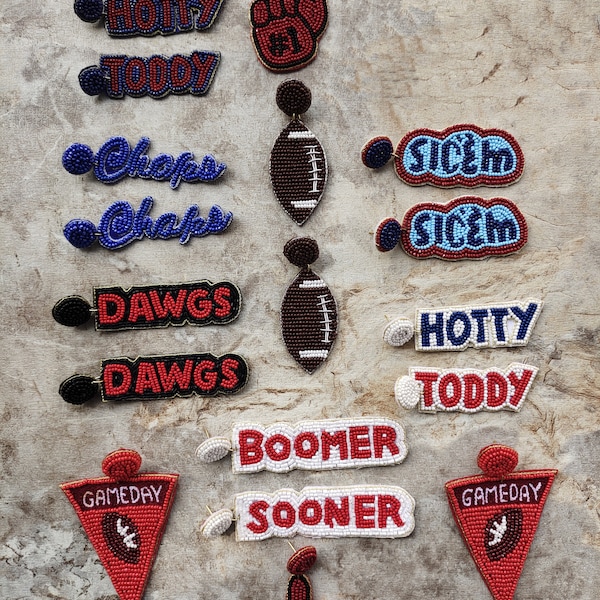HOTTY TODDY beaded earrings-boomer sooner, Sic'em-dawgs-Game Day earrings- chaps beaded earrings- beaded purse straps