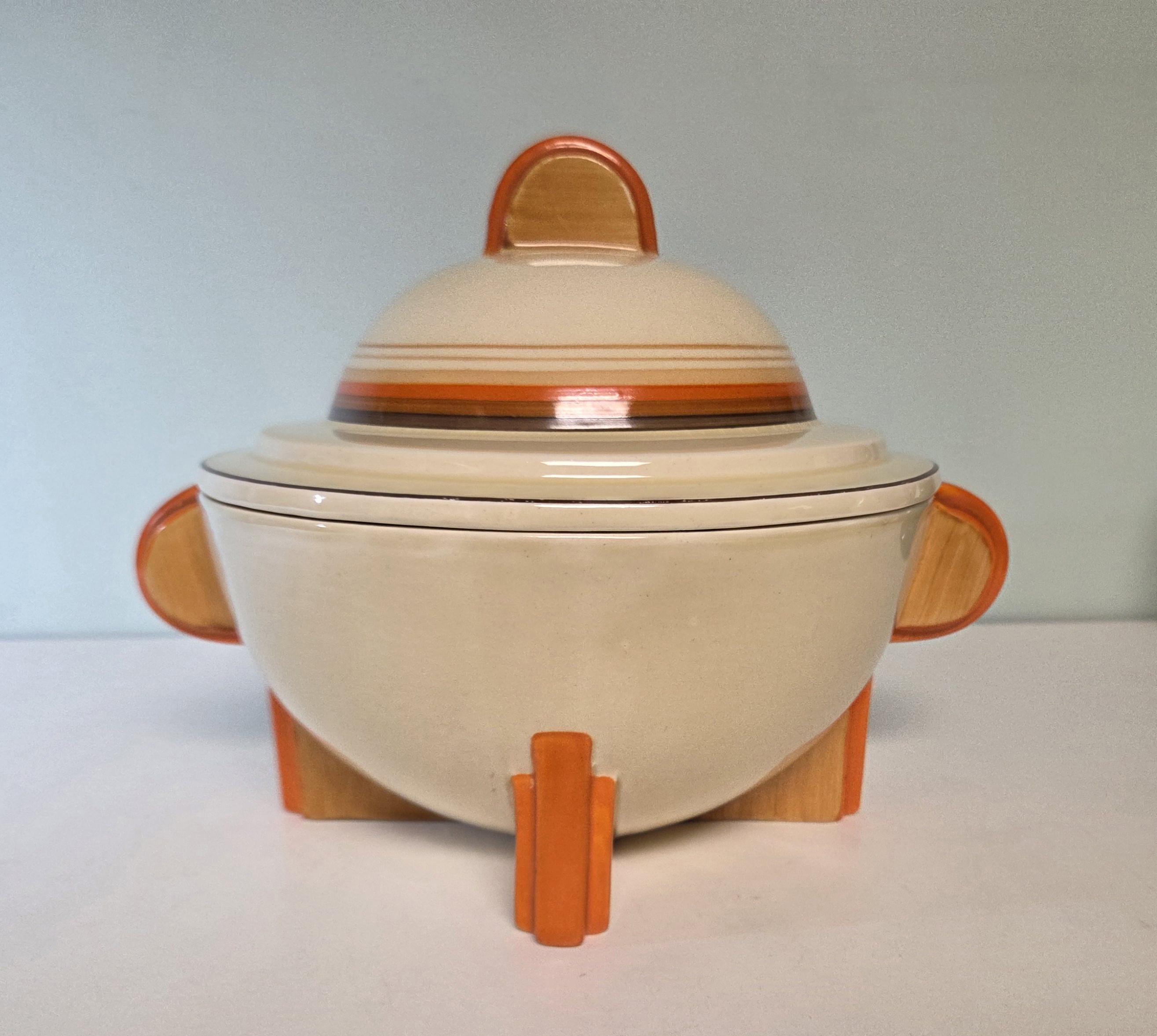 Clarice Cliff Banded Soup Tureen Vegetable Dish Stamford Shape