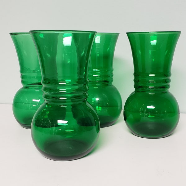 Anchor Hocking green ring vases (4)