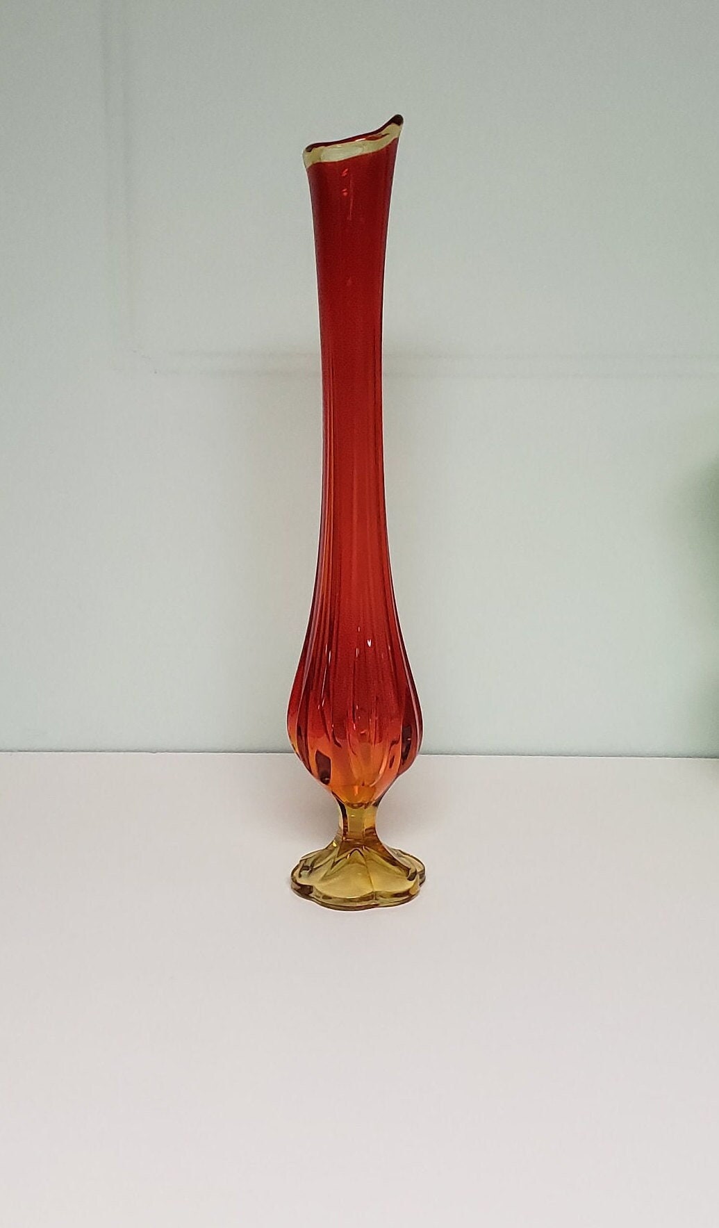 Mid century viking swung glass orange vase 23