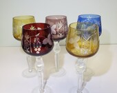 Hortensja Bohemian crystal cut to clear wine hock glasses