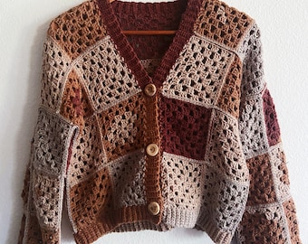 Cardigan court carré grand-mère en crochet ombré