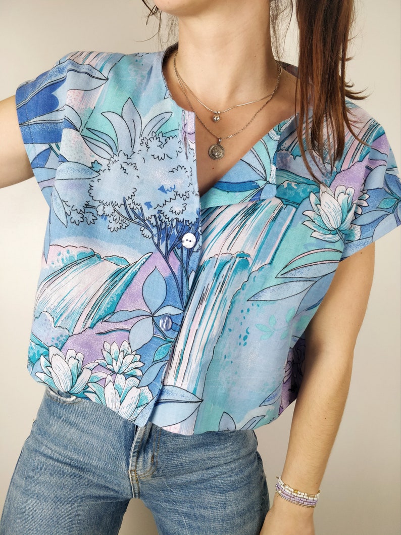 Chemise Upcyclée Cropée Fait Main Cascade Upcycling Créatrice France Artisanat image 6