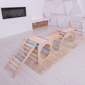 Toddler gym, Climbing  Set of three items, Toddler furniture, Modifiable furniture, Wood play gym, Climbing furniture, babychristmas gift