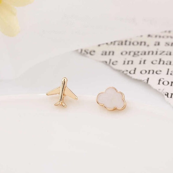 Cloud Airplane Stud Earrings Cute Earings Gift for Move Away friends Mothers Day gift Minimalist Earrings from Far Away Unique Gift for Her