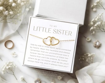 Little Sister Necklace Gift Sister Gifts Little Sister Birthday Gift for Little SisterJewelry Gift for Sister Custom Two Heart Necklace Card