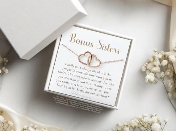 Bonus Sister Necklace Chosen Sister Soul Symbolic Jewelry Step sister Adopted Sister in law by heart Link heart necklace Bonus jewelry quote
