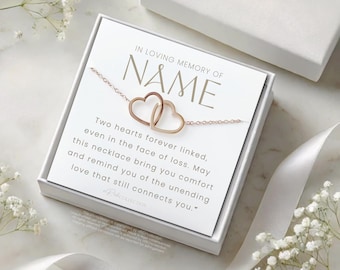Personalized Memorial Necklace Double Heart Sympathy Jewelry Gift Remembrance Keepsake for Her Bereavement Condolence Grief Support