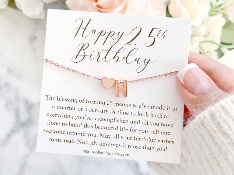 25th Birthday Nacklace Gift for Her 25 year old Gift Personalized Initial Necklace With Card Happy 25 Birthday Custom Initial Necklace image 1