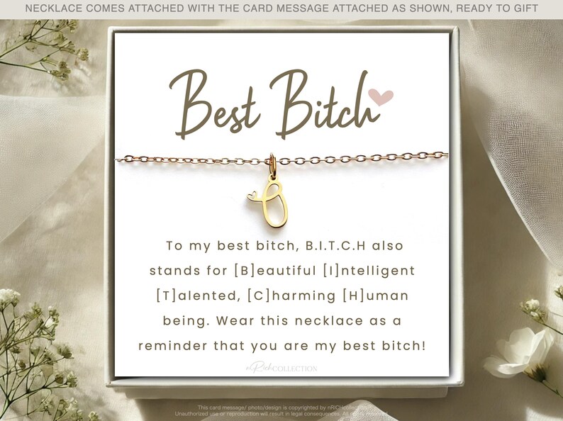 Best Bitches Funny Gift for Best Friend Personalized Gift for Her Badass jewelry Funny quote Name Initial Necklace Strong sassy girl Coworke afbeelding 3