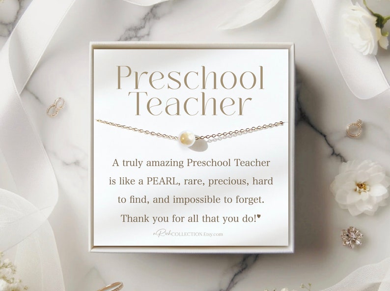 Preschool Teacher Gift for Pre School Teacher Appreciation Gift Christmas Gift Thank You Teacher Gift Pearl Necklace Minimalist Jewelry Gift image 7