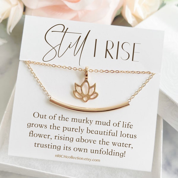 Lotus necklace Still I Rise Jewelry Encouragement gift New beginnings gift Empowering jewelry Break Up Divorce Motivational Tough Time Gift