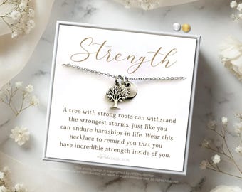 Strength Necklace, Tree Necklace, Healing Jewelry, Motivational Gift, Inspirational Gift, Encouragement Gift, Gold Tree Necklace Rose Silver