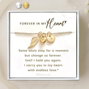 Gold Angel Wing Necklace Initial & Heart, Sympathy or Memorial Gift, Loss of Son Husband Baby Child Daughter, Memorial Jewelry for Women