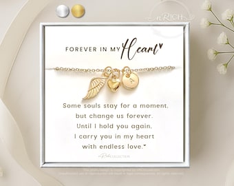 Gold Angel Wing Necklace Initial & Heart, Sympathy or Memorial Gift, Loss of Son Husband Baby Child Daughter, Memorial Jewelry for Women