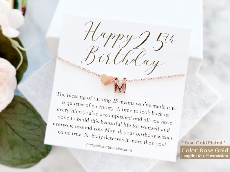 25th Birthday Nacklace Gift for Her 25 year old Gift Personalized Initial Necklace With Card Happy 25 Birthday Custom Initial Necklace image 6