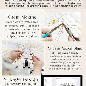 May include: A close-up of a jewelry making process, showing a person assembling a gold chain necklace. The image also shows a computer screen with a logo for "nRichCollection" and the text "Package Design".