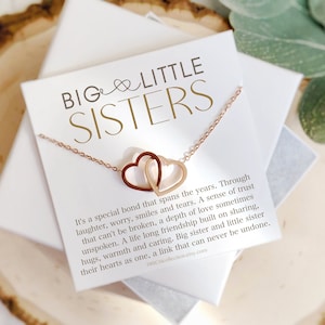 Big sister little sister necklace gift for siblings Personalized sister jewelry Heart shape sister necklace set message card Sisters forever