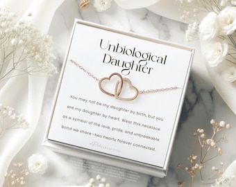 Unbiological Daughter Necklace Double Heart Interlocking Circle Meaningful Jewelry Gift for Foster Daughter Adopted Daughter Stepdaughter