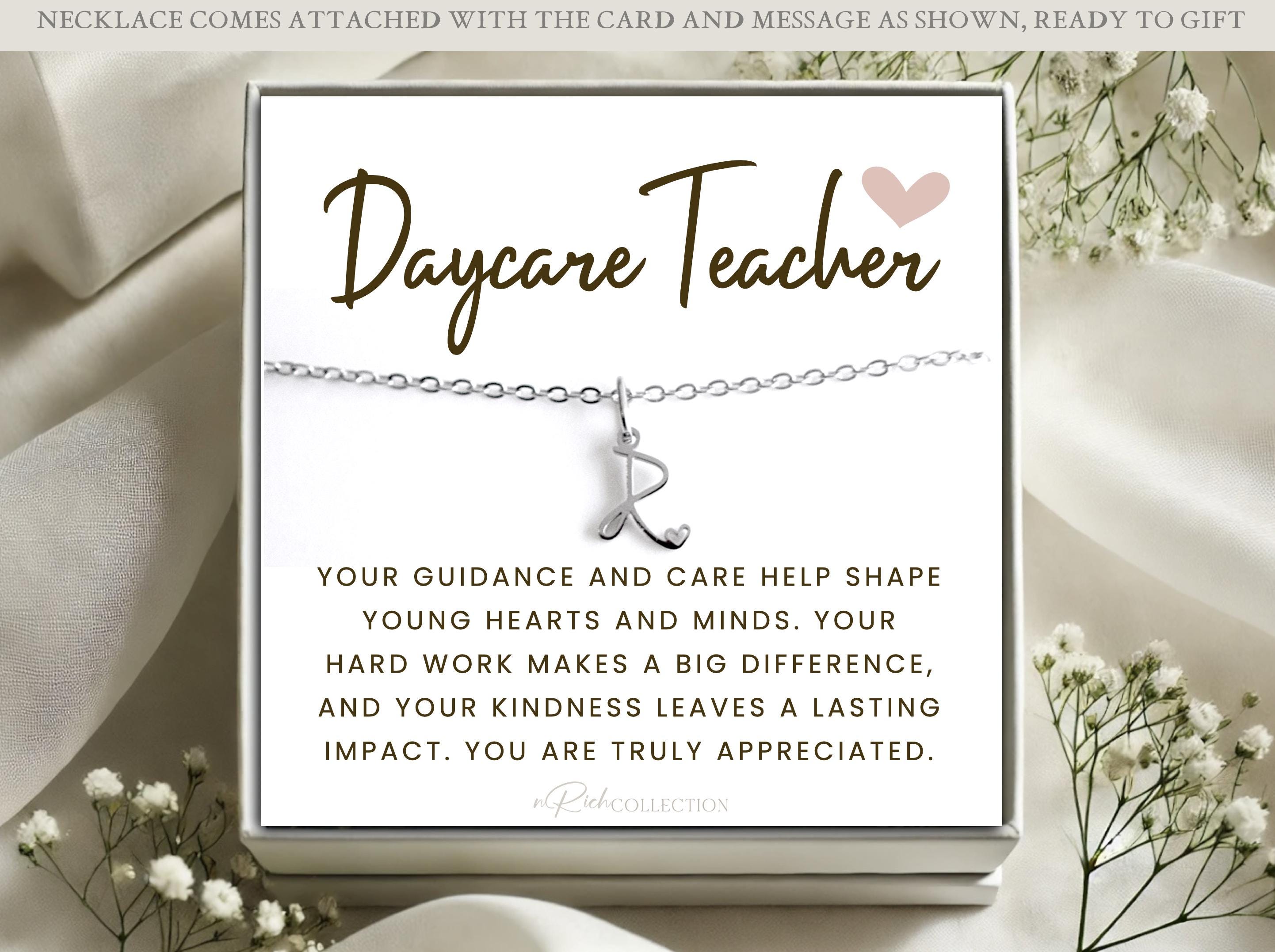 Daycare Teacher Gift - Teacher Appreciation Initial Necklace ...