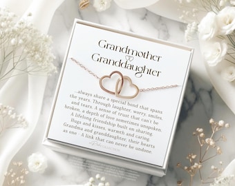 Grandma Granddaughter Necklace Gift Interlock Two Heart Necklace with Poem Card Personalized Grandmother Gift from Granddaughter Sentimental